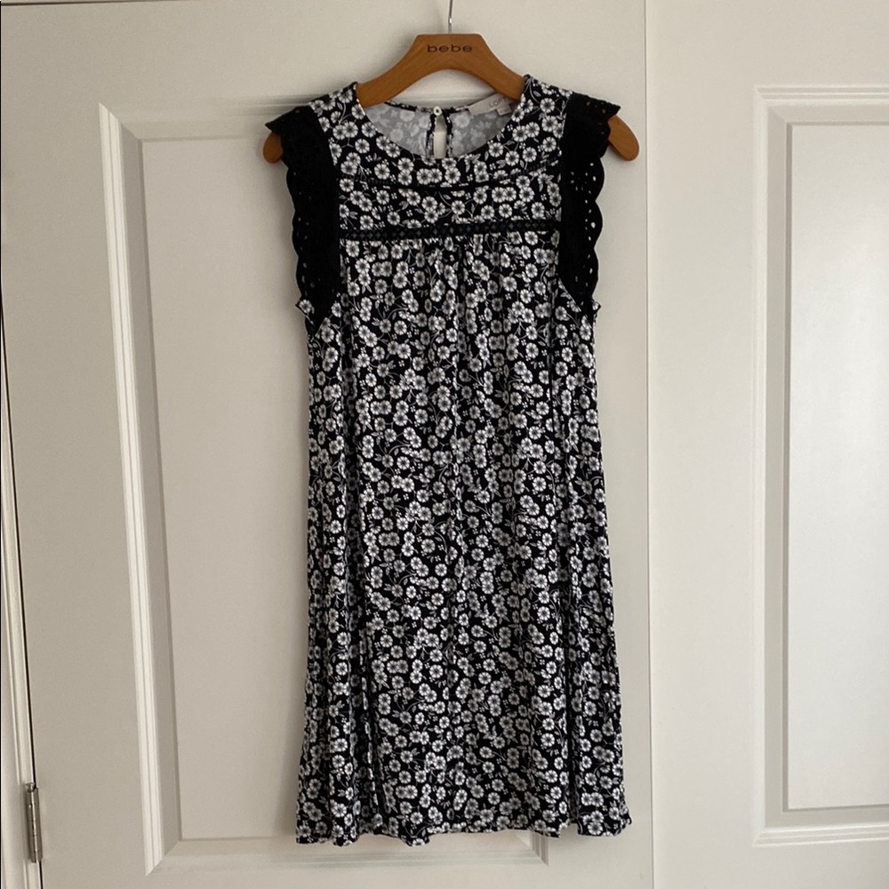 LOFT Black and White Floral Mini Dress